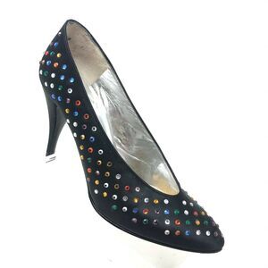Charles Jourdan Heels Womens 7 Vintage Serenade Pump Black Satin Crystal Jeweled